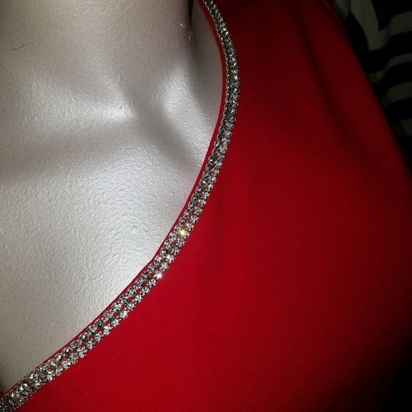 Plus size asymmetrical red diamond party dress. - Picture 5 of 5